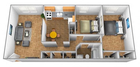 Floor plan for 2 beds, 1 bath, 920 sqft